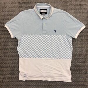 US Polo Assn Polo Shirt Black Mallet Mens Large Slim Fit Blue Color Block